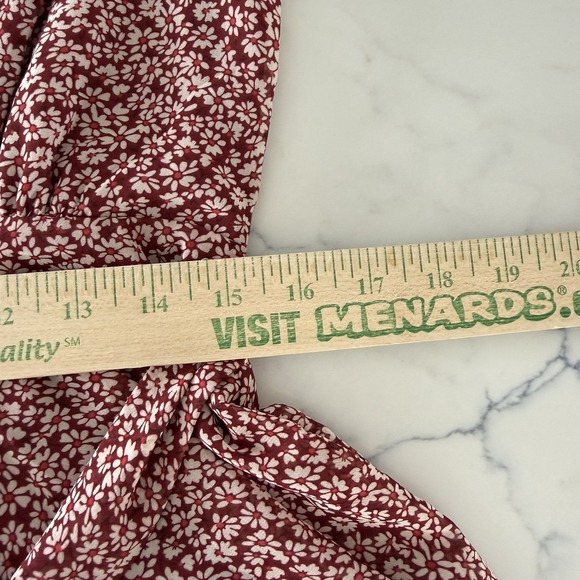 Revamped Burgundy Floral Tiered Long Sleeve Mini Dress Womens L Lined Coquette - Picture 12 of 14